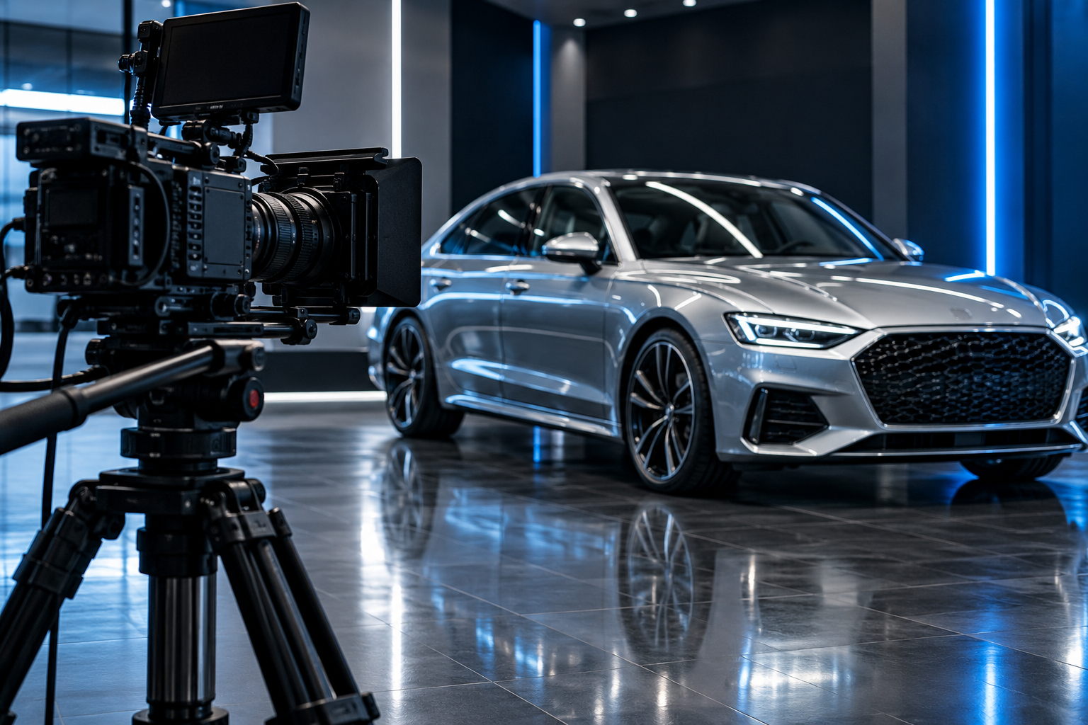 Illustration IA de tournage publicitaire automobile